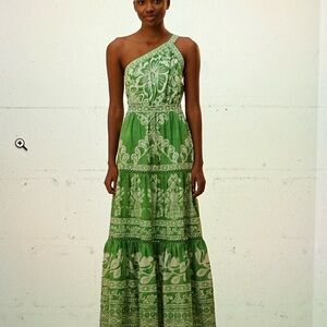 Farm Rio SzM Green One-Shoulder Maxi Dress